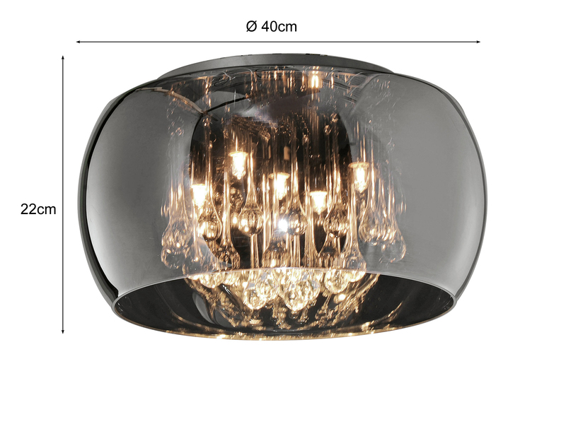 Deckenleuchte VAPORE mit Glas Chrom in Rauchglas Optik & Kristallbehang Ø 40cm