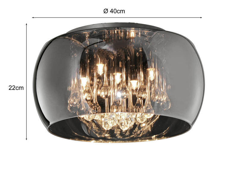 Kristall Deckenleuchte VAPORE Glas Chrom verspiegelt & Rauchglas Optik Ø 40cm