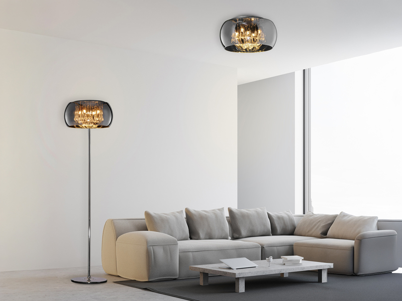 Deckenleuchte VAPORE mit Glas Chrom in Rauchglas Optik & Kristallbehang Ø 40cm
