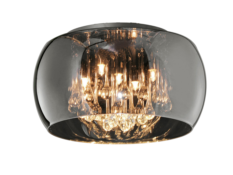 Deckenleuchte VAPORE mit Glas Chrom in Rauchglas Optik & Kristallbehang Ø 40cm