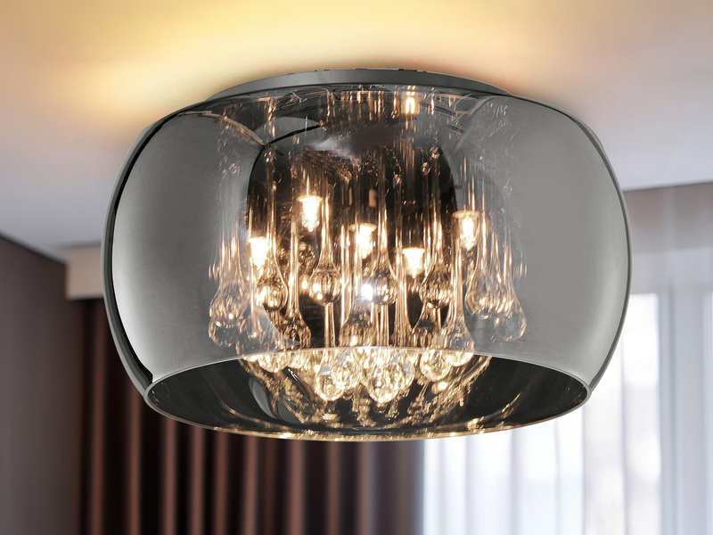 Deckenleuchte VAPORE mit Glas Chrom in Rauchglas Optik & Kristallbehang Ø 40cm