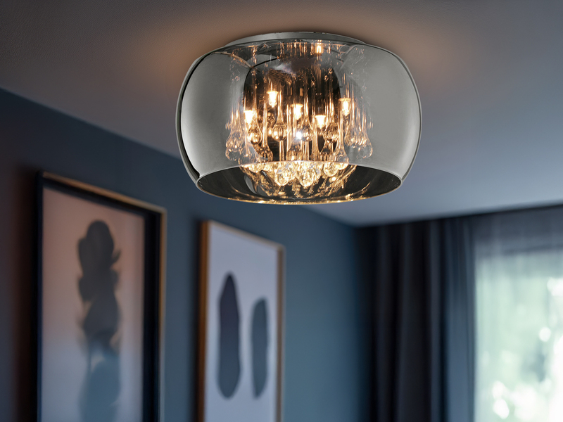 Deckenleuchte VAPORE mit Glas Chrom in Rauchglas Optik & Kristallbehang Ø 40cm