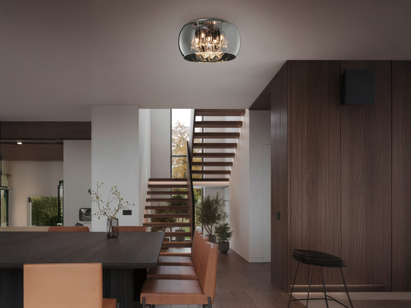Deckenleuchte VAPORE mit Glas Chrom in Rauchglas Optik & Kristallbehang Ø 40cm