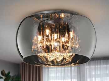 Deckenleuchte VAPORE mit Glas Chrom in Rauchglas Optik & Kristallbehang Ø 40cm