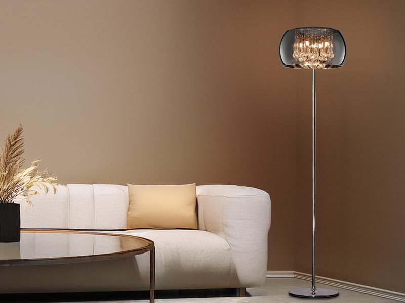 Kristall Stehleuchte VAPORE Glas Chrom verspiegelt & Rauchglas Optik Höhe: 158cm