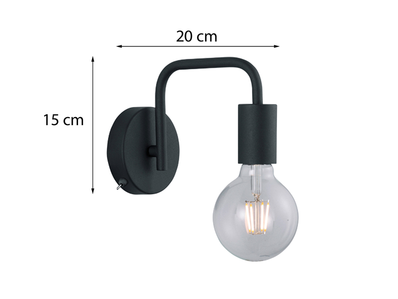 Minimalistische LED Wandlampe Schwarz mit Schalter, Höhe 15cm