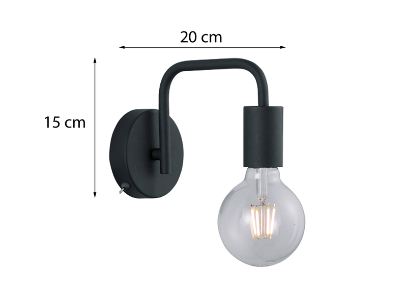 Minimalistische LED Wandleuchte mit Stecker und Schalter, Schwarz Höhe 15cm