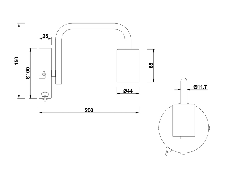 Minimalistische LED Wandlampe Schwarz mit Schalter, Höhe 15cm