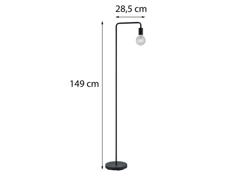 Minimalistische LED Stehleuchte, Metall Schwarz matt, Höhe 149cm
