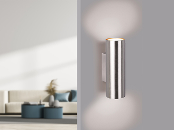 Dimmbare LED Up & Down Innenwandleuchte aus Silber mattem Metall, Höhe 18cm