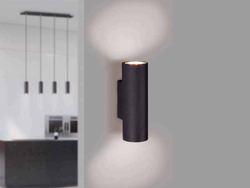 Up Down Wandleuchte Metall Schwarz mit GU10 LED, Höhe 18cm