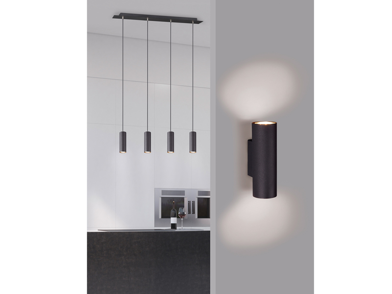 Elegante Pendellampe aus schwarz mattem Metall mit 4 dimmbaren LEDs