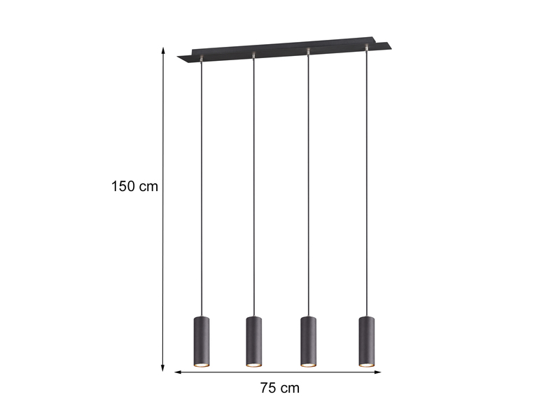 Pendelleuchte 4-flammig aus Metall Schwarz, Breite 75cm inkl. GU10 LED