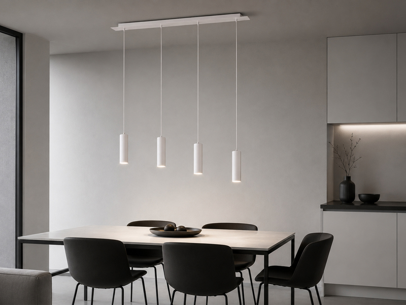 Pendelleuchte 4-flammig aus Metall Weiß, Breite 75cm inkl. GU10 LED