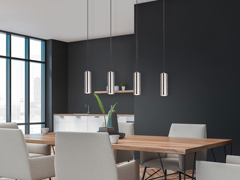 Spot Pendelleuchte aus Silber mattem Metall mit 4 dimmbaren LEDs