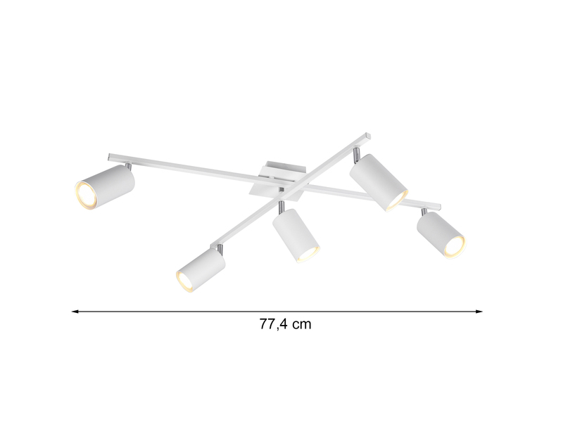 LED Deckenstrahler Weiß 5-flammig, verstellbare Spots, Breite 77,5cm
