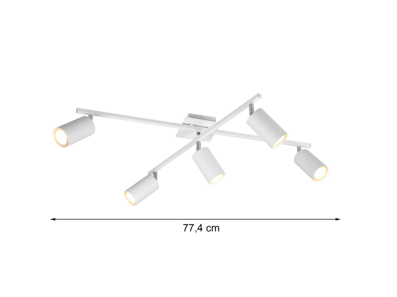 Zeitloser LED Deckenstrahler aus weißem Metall mit 5 schwenkbaren Spots