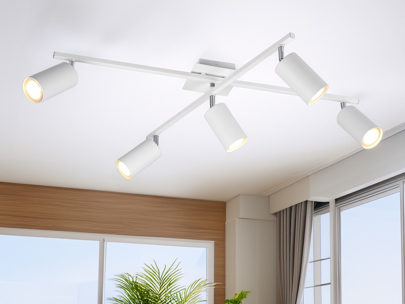 LED Deckenstrahler Weiß 5-flammig, verstellbare Spots, Breite 77,5cm