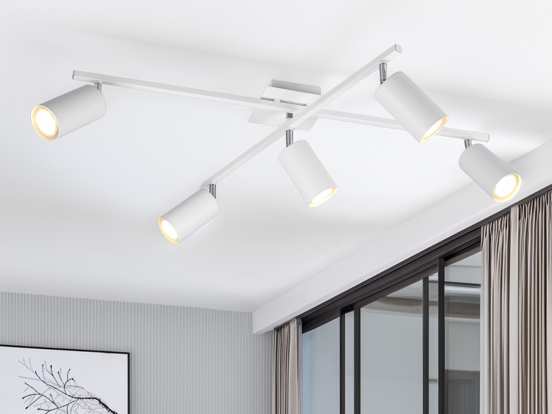 Deckenstrahler Weiß 5-flammig, schwenkbar mit GU10 LED, Breite 77,5cm
