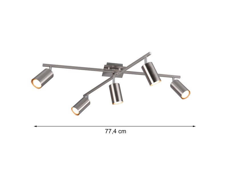 Deckenstrahler Silber 5-flammig, schwenkbar mit GU10 LED, Breite 77,5cm
