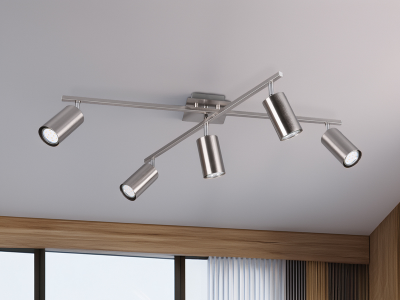 LED Deckenstrahler Silber 5-flammig, verstellbare Spots, Breite 77,5cm