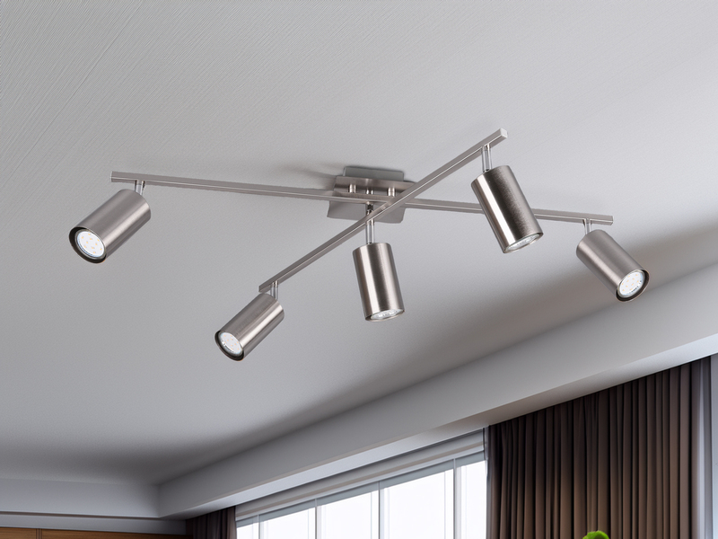 LED Deckenstrahler Silber 5-flammig, verstellbare Spots, Breite 77,5cm