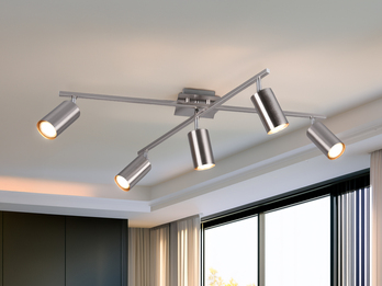 LED Deckenstrahler Silber 5-flammig, verstellbare Spots, Breite 77,5cm