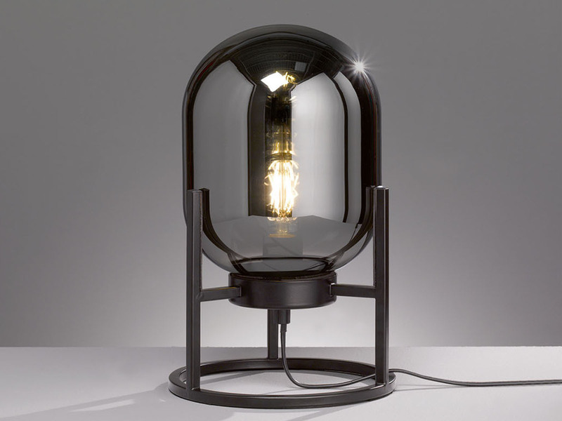 Tischlampe REGI Industrial mit Glaskugel Rauchglas - Höhe 34cm