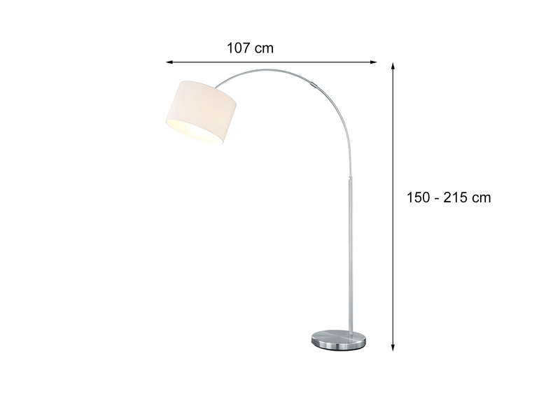 Höhenverstellbare LED Bogenleuchte mit Stoffschirm Weiß, max. Höhe 215cm