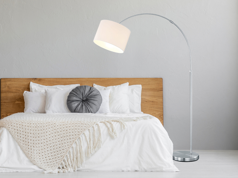 Große Bogenlampe höhenverstellbar von 150-215cm, Stoffschirm Weiß mit E27 LED