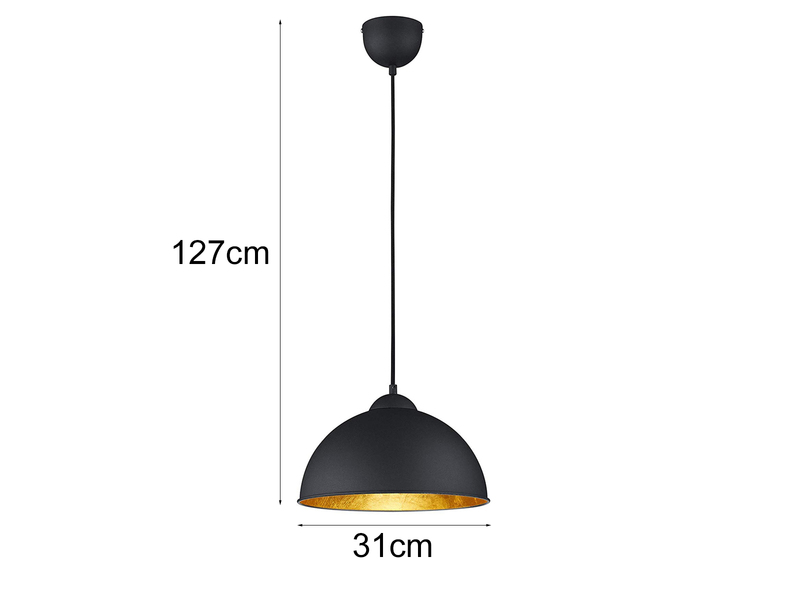 LED Pendelleuchte mit Metall Lampenschirm Schwarz innen Gold Ø31cm