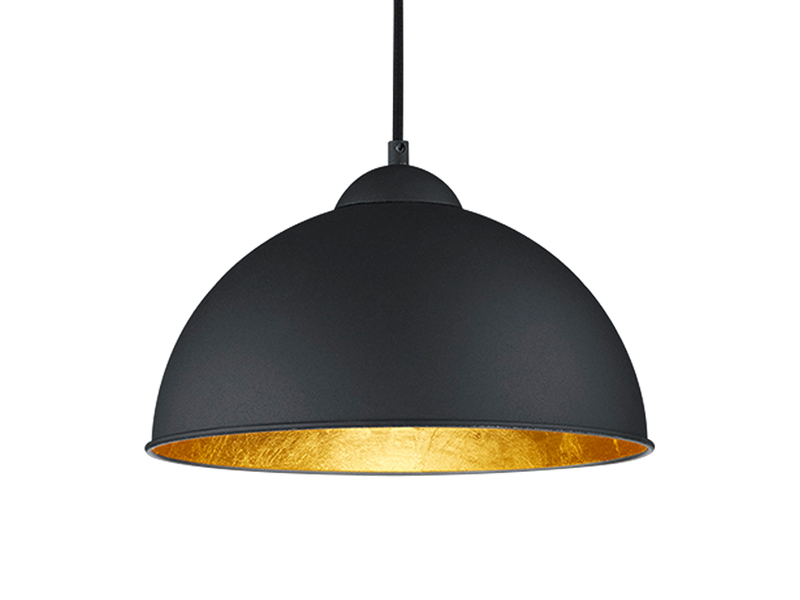 LED Pendelleuchte mit Metall Lampenschirm Schwarz innen Gold, Ø 31cm