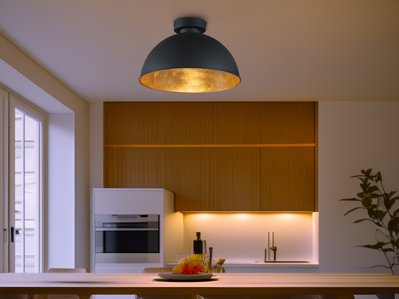 LED Deckenlampe mit Metall Lampenschirm in Schwarz & Gold, Ø31cm