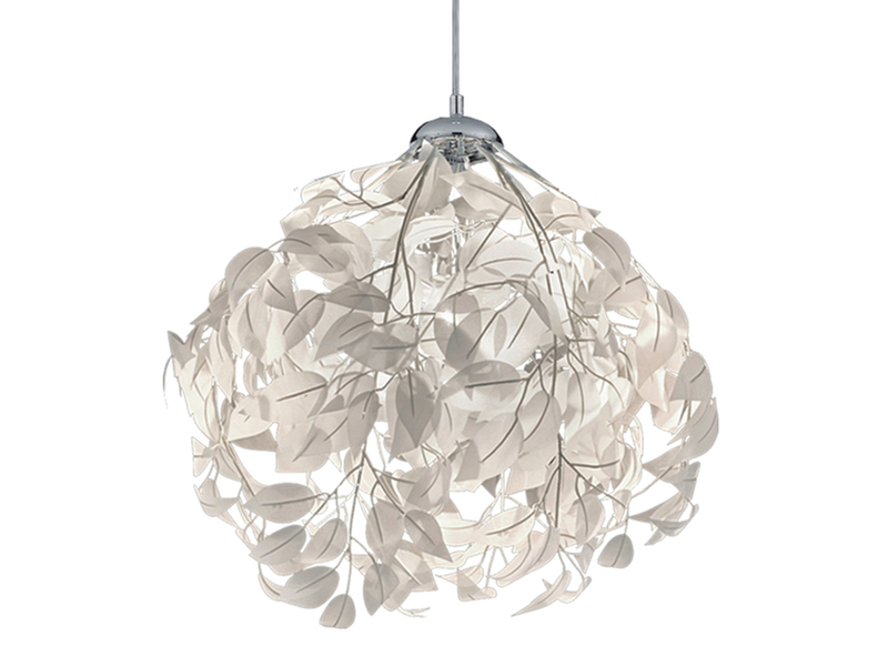 LED Pendelleuchte mit Blätter Lampenschirm in Weiß, Ø 38cm