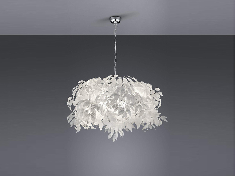 LED Pendelleuchte vierflammig Blätter Lampenschirm in Weiß Ø70cm