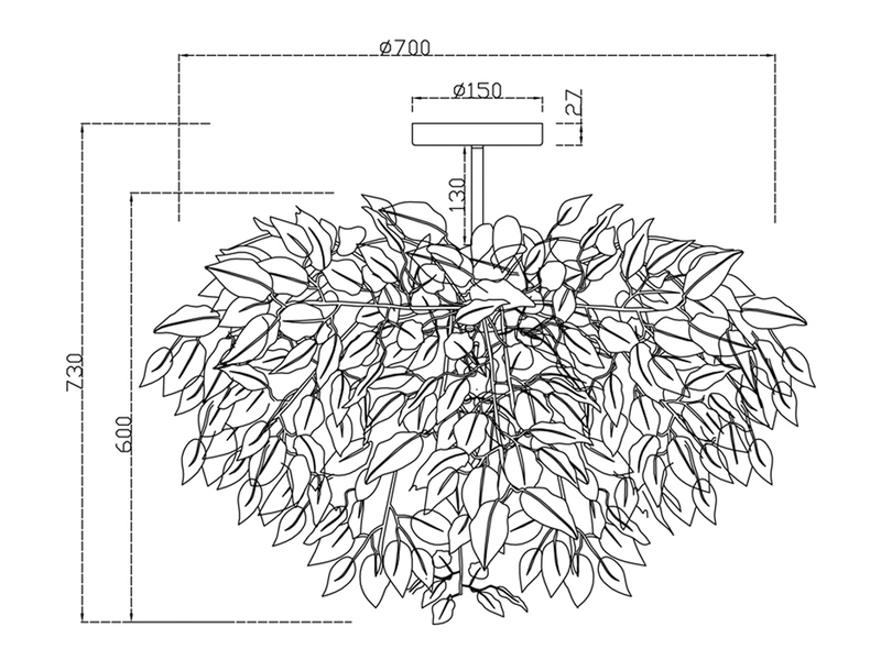 Große LED Deckenleuchte mit Blätter Lampenschirm Weiß Ø 70cm