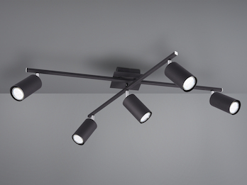 Deckenstrahler Schwarz 5-flammig, schwenkbar mit GU10 LED, Breite 77,5cm Deckenstrahler Schwarz 5-flammig, schwenkbar mit GU10 LED, Breite 77,5cm