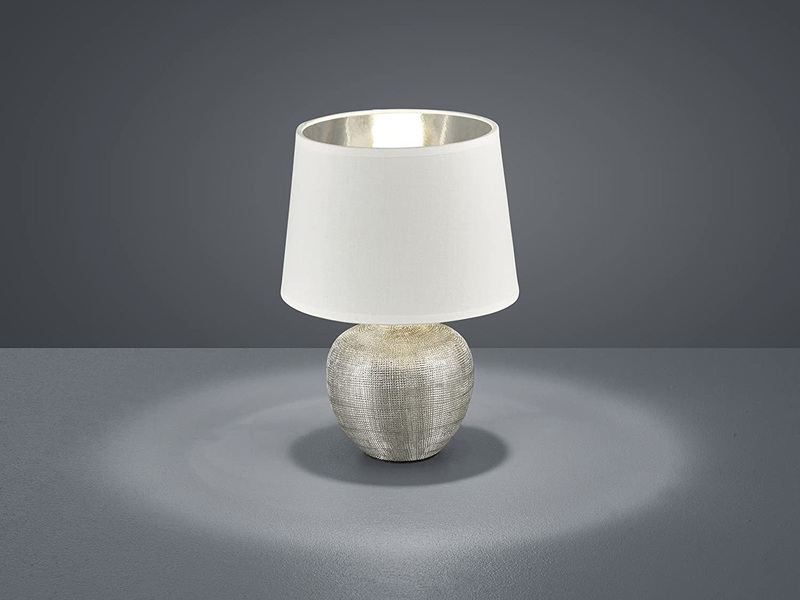 Tischleuchte LUXOR Keramik mit Stoffschirm Weiß / Silber, Höhe 26cm