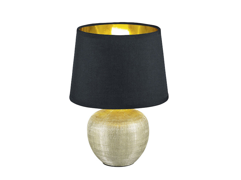 LED Tischleuchte Keramik mit Stoffschirm Schwarz innen Gold, Höhe 26cm