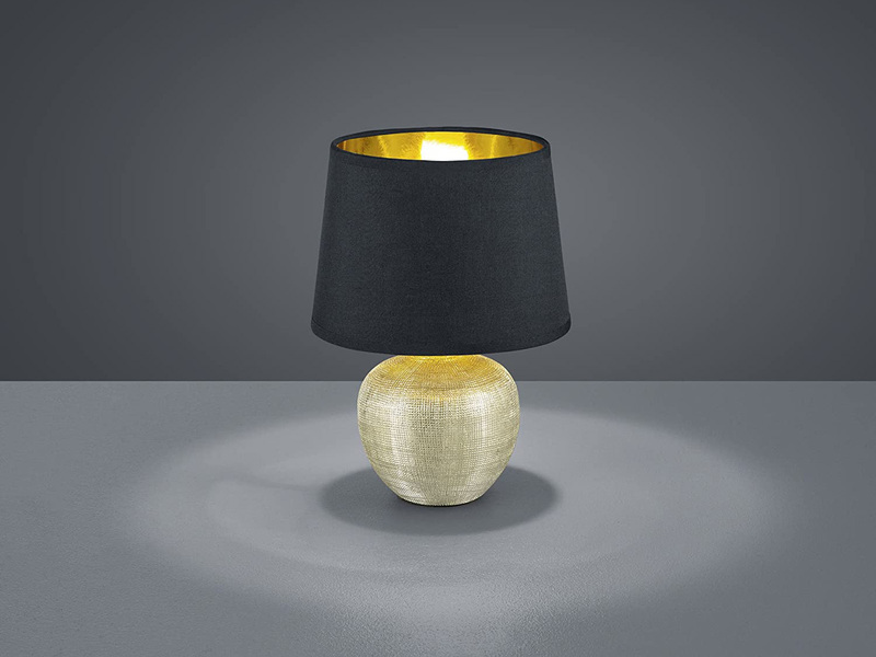 LED Tischleuchte Keramik mit Stoffschirm Schwarz innen Gold, Höhe 26cm