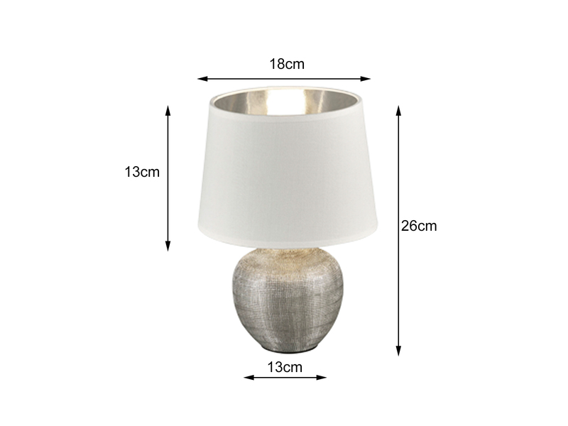 LED Tischleuchte Keramik mit Stoffschirm Weiß innen Silber, Höhe 26cm