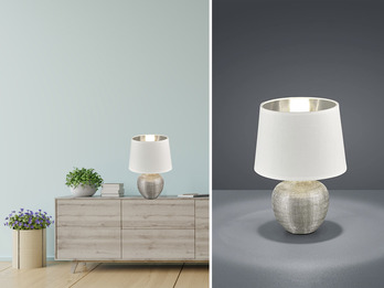 LED Tischleuchte Keramik mit Stoffschirm | Tischlampen