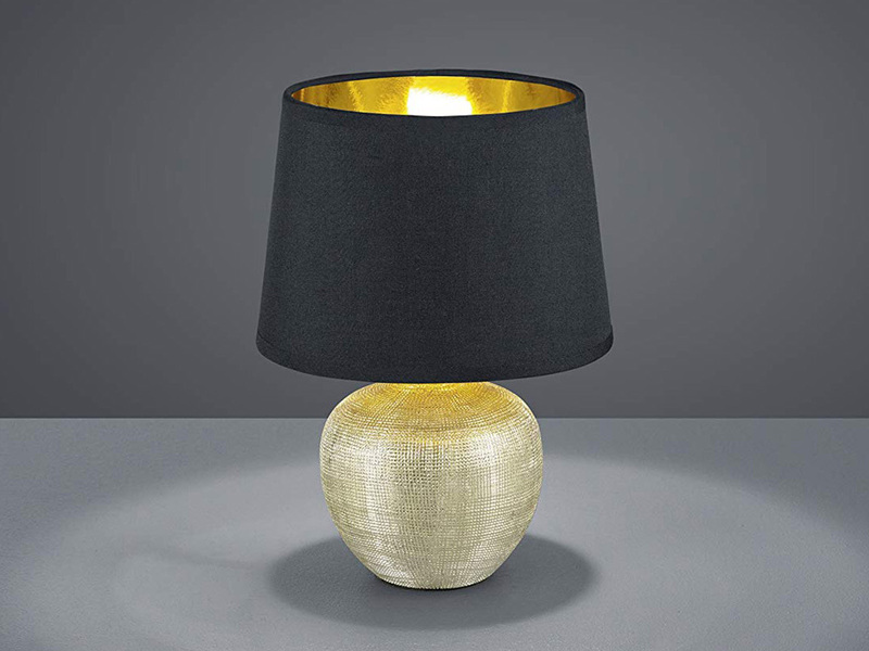 LED Tischleuchte Keramik mit Stoffschirm Schwarz innen Gold, Höhe 35cm