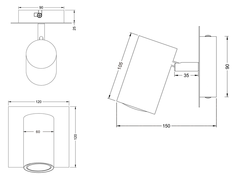 LED Wandstrahler Metall Weiß mit schwenkbarem Spot, Breite 12cm