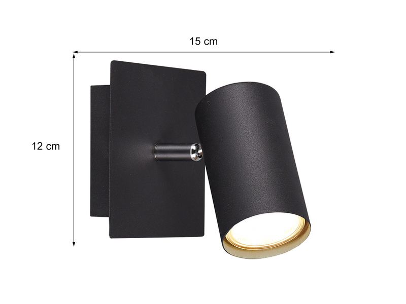 Wandstrahler Metall Schwarz, Spot schwenkbar mit GU10 LED, Höhe 12cm