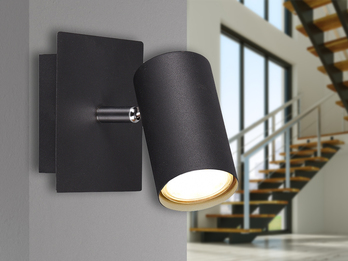 Wandstrahler Metall Schwarz, Spot schwenkbar mit GU10 LED, Höhe 12cm