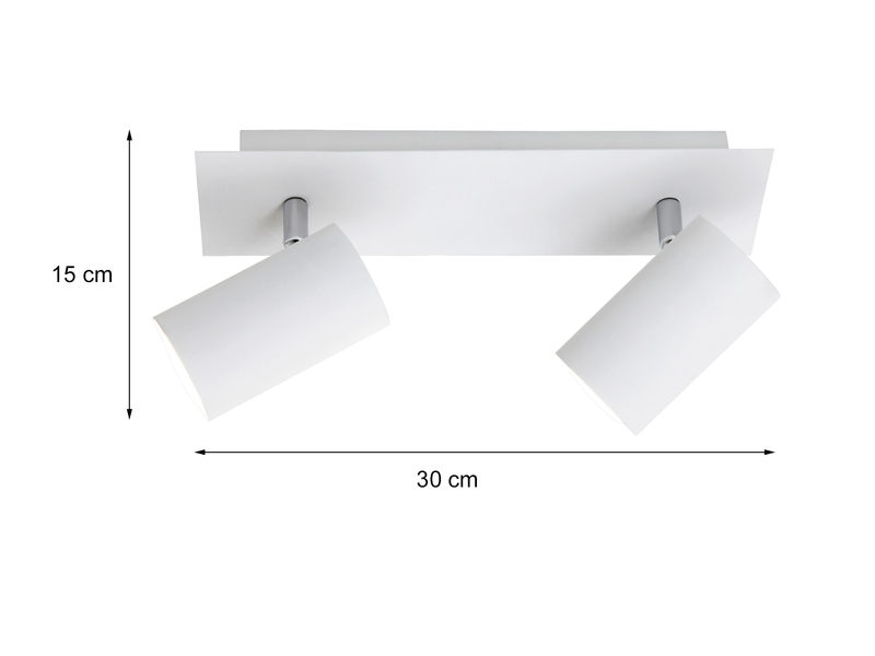 Zeitloser LED Deckenstrahler aus weißem Metall mit 2 schwenkbaren Spots