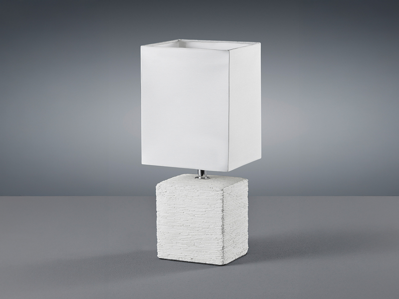 Tischleuchte PING Keramik Beige mit Stoff Lampenschirm Weiß, Höhe 29cm