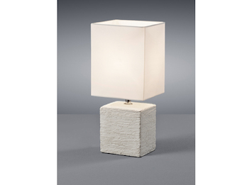 Tischleuchte PING Keramik Beige mit Stoff Lampenschirm Weiß, Höhe 29cm