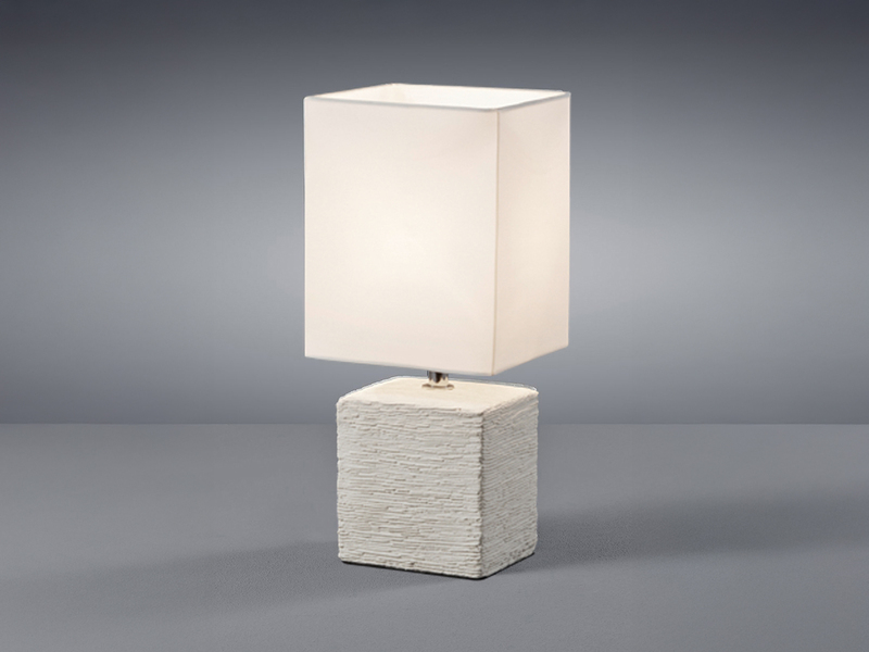 LED Tischleuchte mit Keramik Beige & Stoff Lampenschirm Weiß, Höhe 29cm